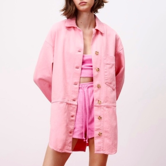 ZARA Oversized Pink Denim Shacket - Picture 2 of 6